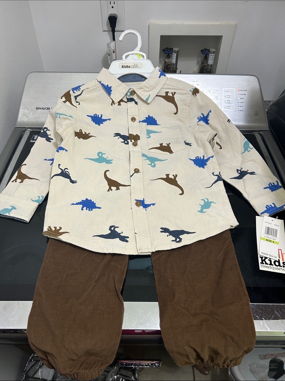 Boys size 4 two piece matching outfit set new nwt dinosaurs corduroy button down